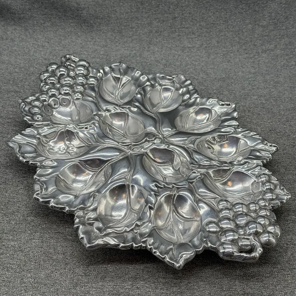 Arthur Court Deviled Egg Platter Serving Tray Silver Tone Grape Vineyard Pattern